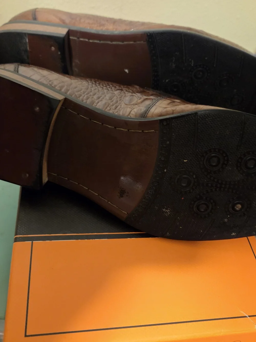 Brown Croc-Embossed Men's Slip-On Loafers